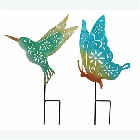 YOUNGS Metal Hummingbird & Butterfly Garden Stake - 2 Assorted 73869